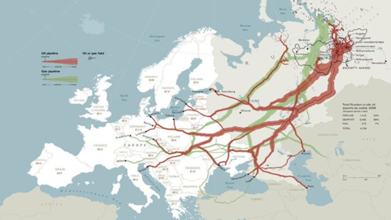 map of oil and gas pipelines in Europe