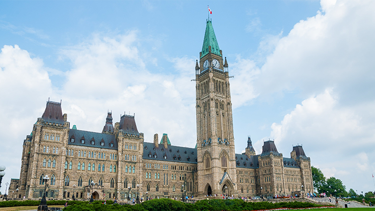 Exterior shot of Parliament Hill in Ottawa, Ontario, Canada, during the daytime.