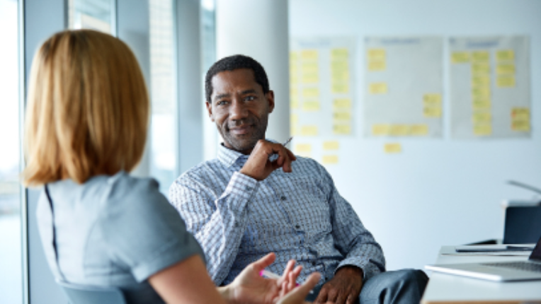 Two people having a discussion