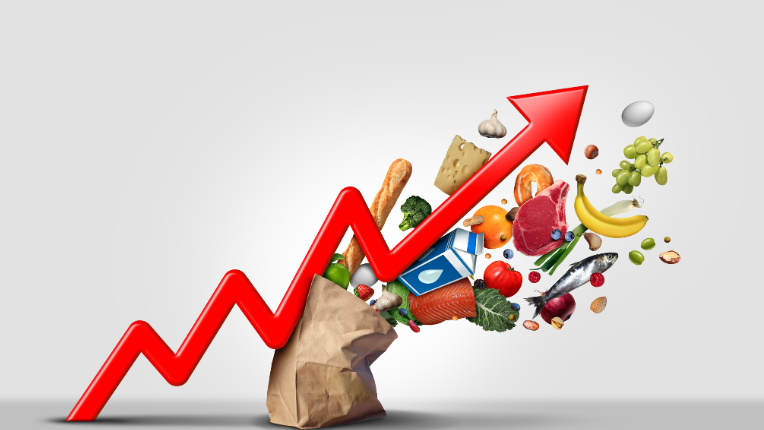 Arrow pointing up a bag of groceries