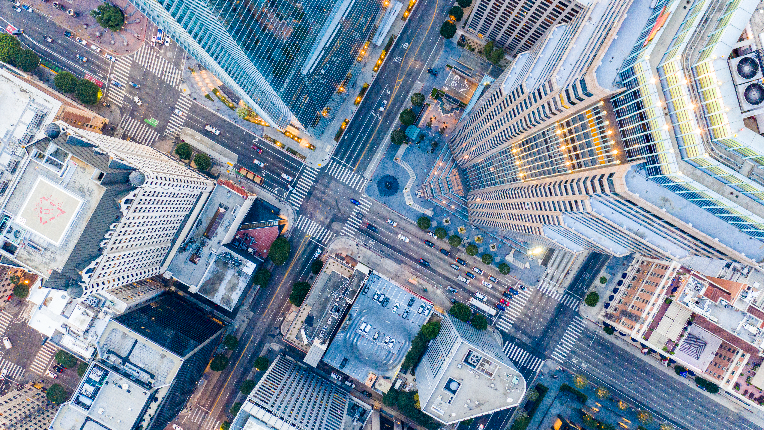 Overhead view of urban city