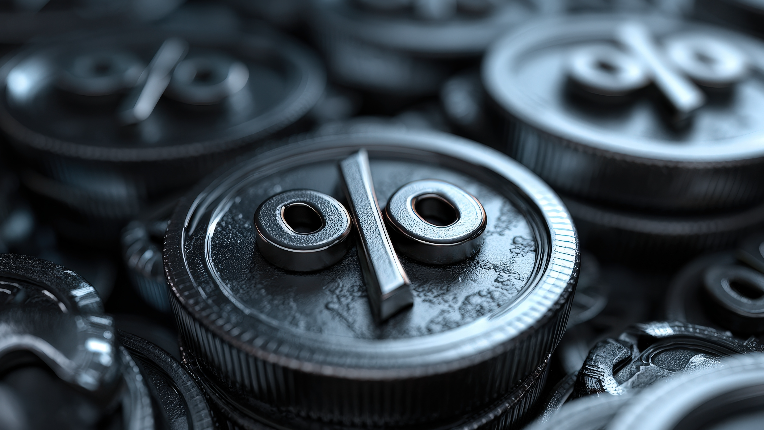 Connected metal gears with percentage symbol on the top.