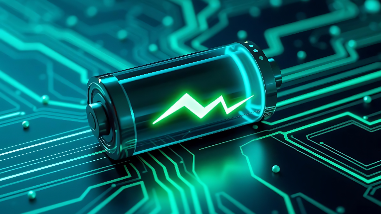 Battery lighting up microchip.