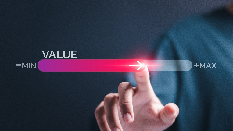 Finger swiping a value meter from min to max.