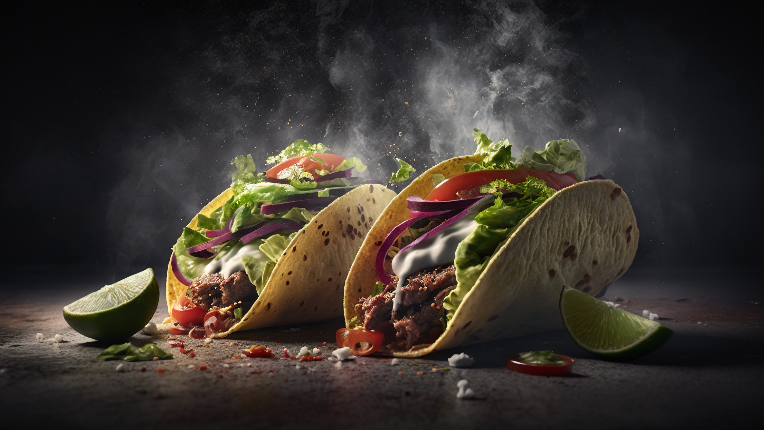 Steamy tacos on a table.