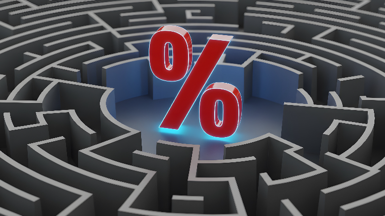 Percentage symbol in the middle of a maze.