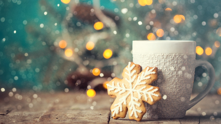 Christmas cookie, and white mug