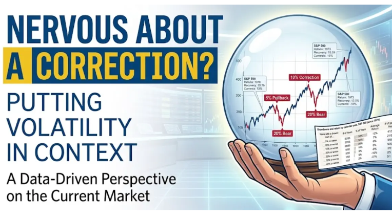 The headline I’m Nervous About a Correction beside an carton of an investor holding a chart.