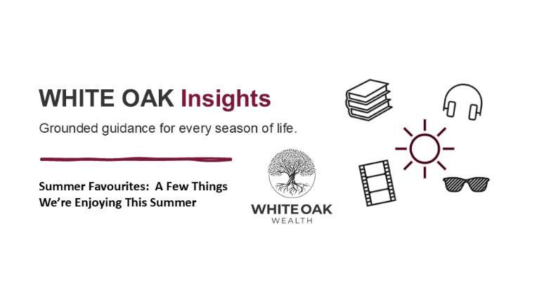 white oak insights, image of sun, books, movie film, sunglasses, headphones