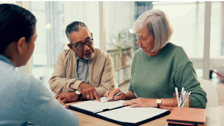 A couple going through their retirement plan and finances.
