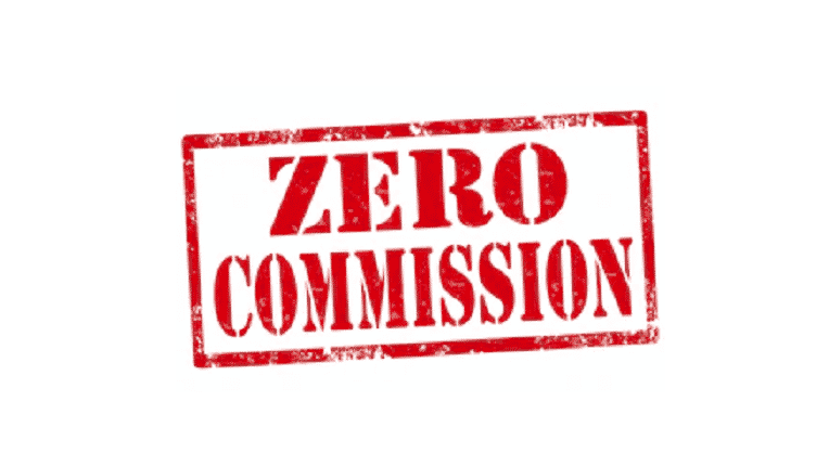 An image of stamp that reads Zero Commissions.
