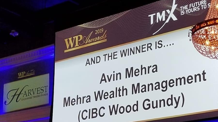 A slide showing the winner is Avin Mehra wealth management team