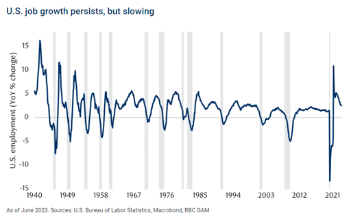 Job Growth has persisted in the US 2023 but is starting to slow.