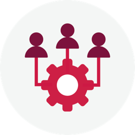 Partner network icon showing three people connected to a central gear.
