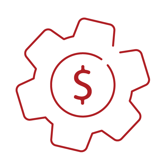 Investment management as illustrated by a dollar sign inside of a mechanical cog
