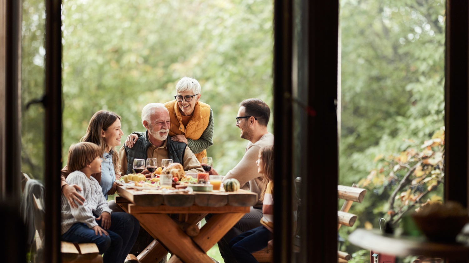 Family eating outdoors