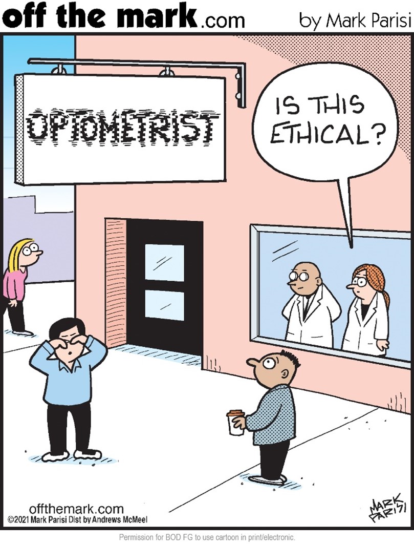 Off the Mark comic, Optometrist, Is this ethical