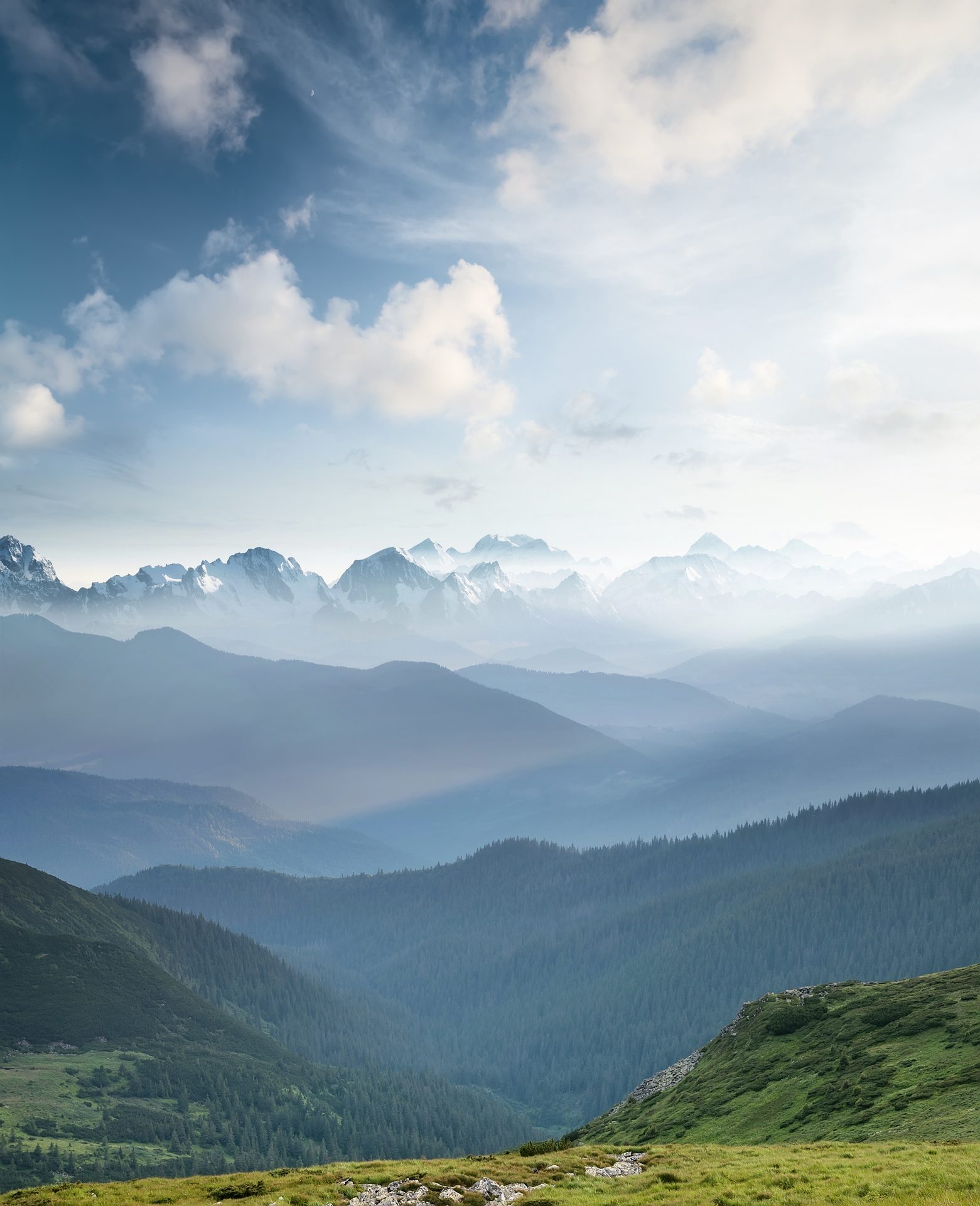 View of misty mountains