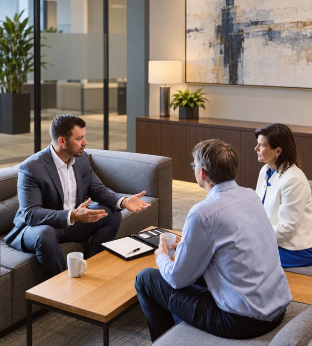 Sitting at a table with clients