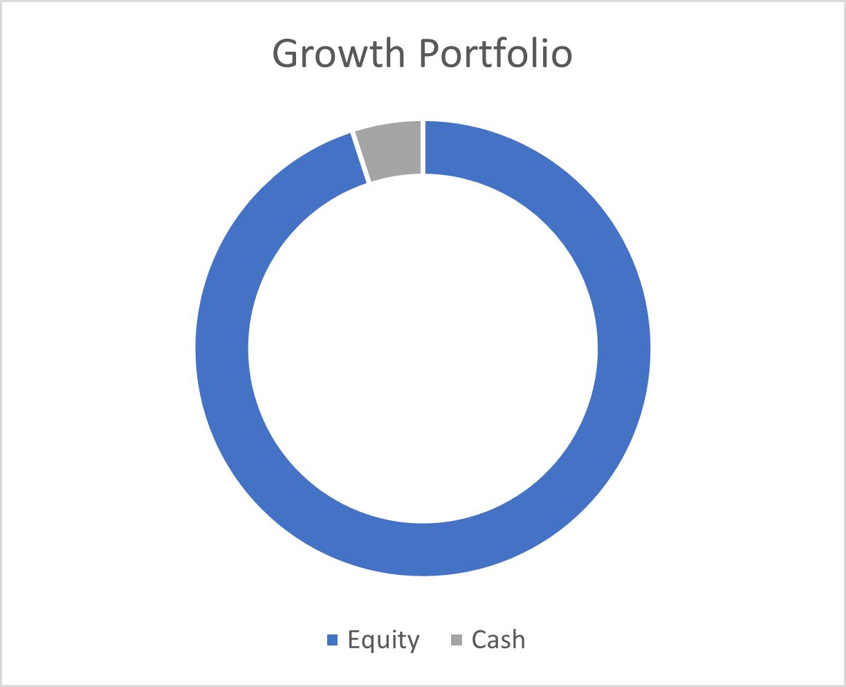 The graph of a growth portfolio with 95% equity and 5% cash