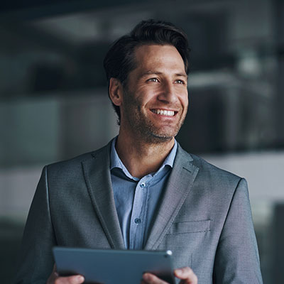 Business man holding a tablet