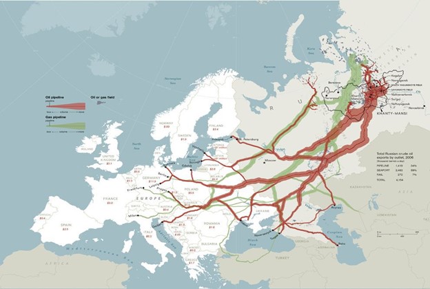 Oil and Gas pipelines map in EU