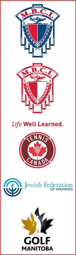 Logos for M.B.C.I., Tennis Canada, Jewish Federation of Winnipeg and Golf Manitoba