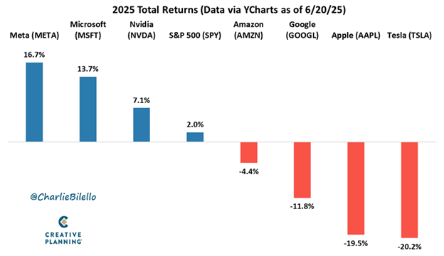 Bar graph showing YTD Returns of Magnificent 7 Stocks