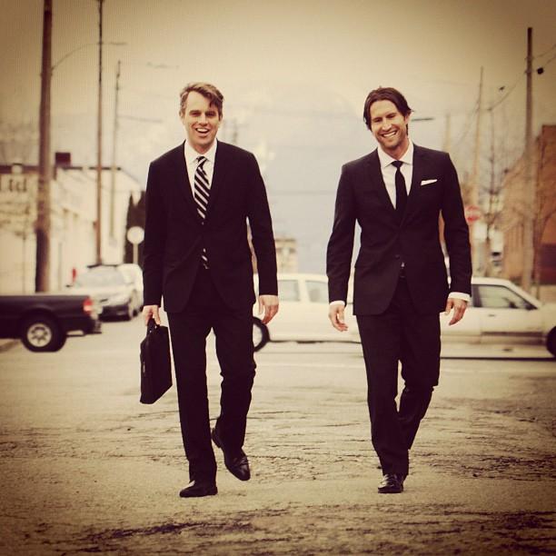 Image of Jeff Watchorn and Oliver Gilbert walking together in Vancouver city